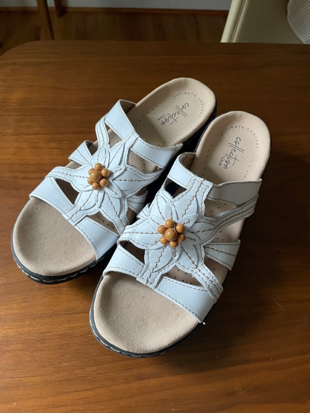 Clarks Collection White Slide Sandal with Padded Footbed